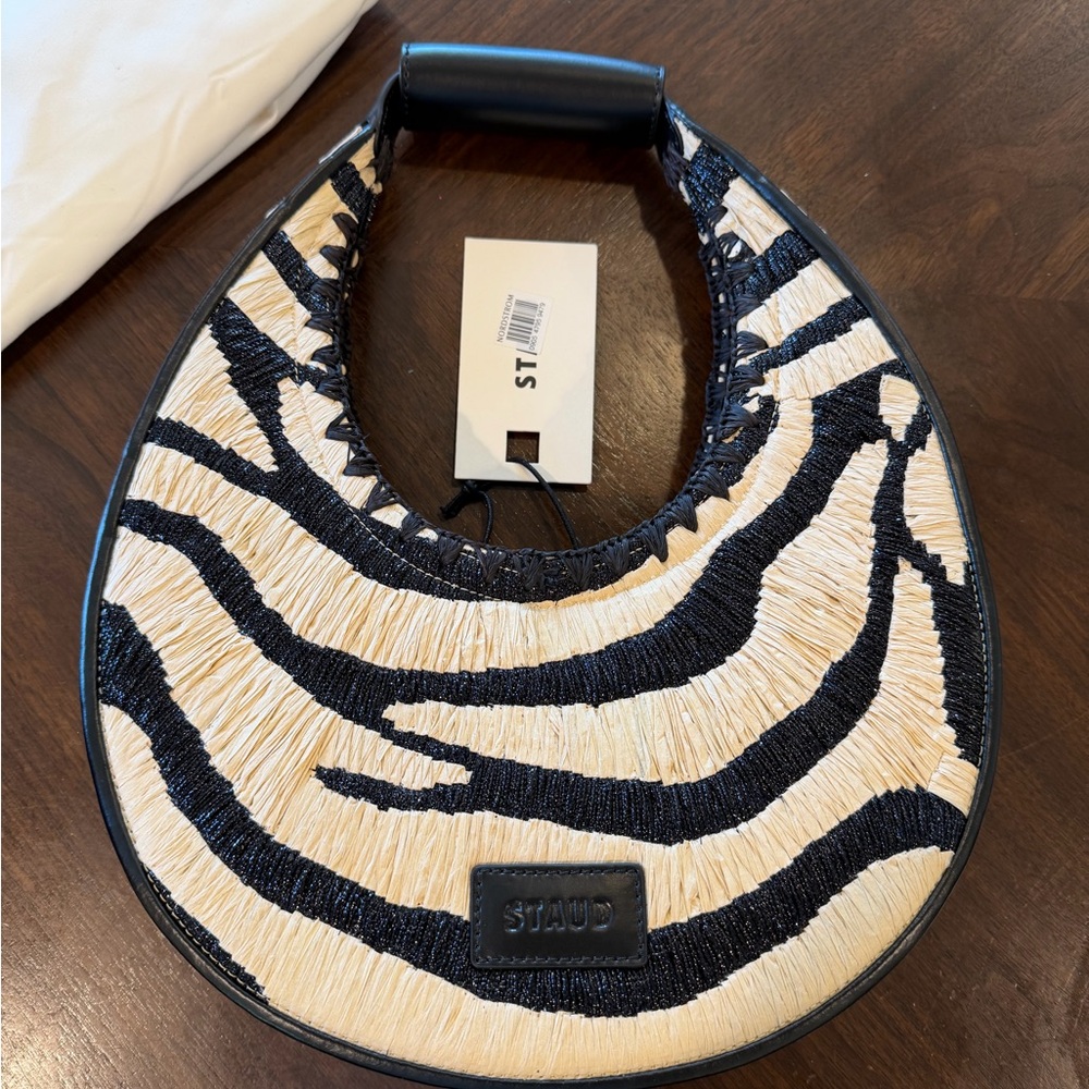STAUD Black & Cream Zebra Crescent Shoulder Bag